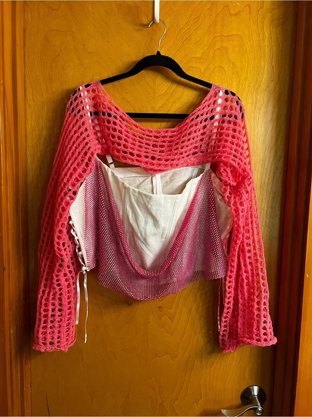 Customized Abercrombie & Fitch Corset Top w/added Cowl & Pink Open-Knit Layered
